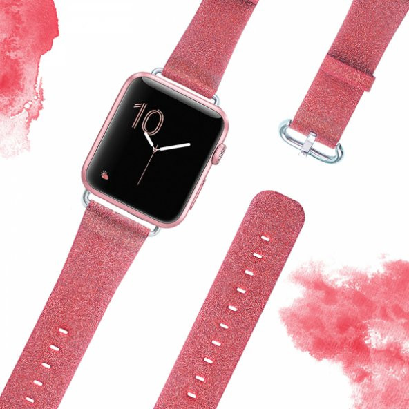 Ally Apple Watch 7-8 45mm 6-5-4 44mm Kordon Kayış Deri İnce Sim İşlemeli 3-2-1 42mm - 6