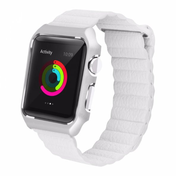 Ally Apple İwatch İçin 6-5-4 44MM Watch Ultra 49MM Deri Loop Kayış+ Metal Koruma Kılıf 1-2-3 42MM - 9