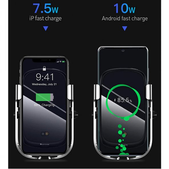 Baseus Rock-Solid Tam Otomatik 10W Wireless Kablosuz Araç Şarj Tutucu - 4