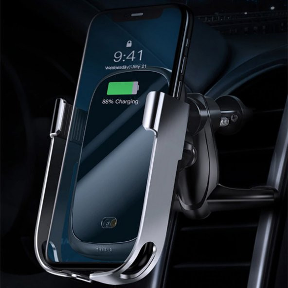 Baseus Rock-Solid Tam Otomatik 10W Wireless Kablosuz Araç Şarj Tutucu - 8