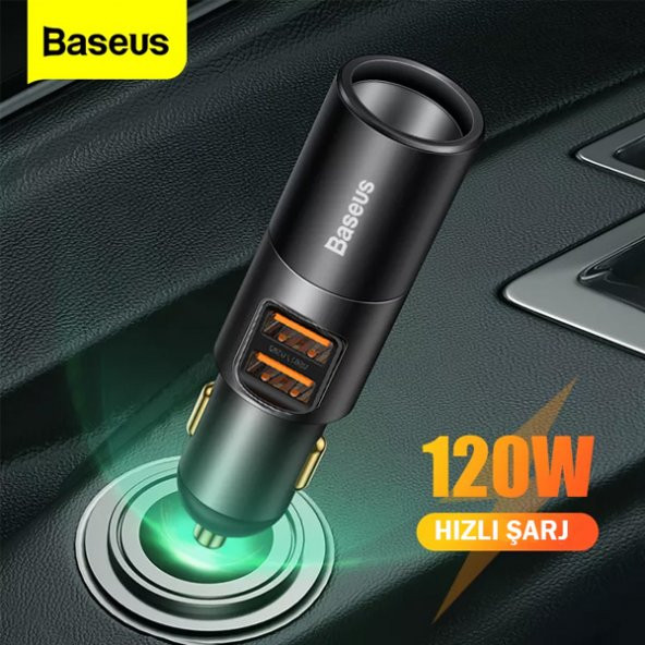 BASEUS 120W Hızlı Şarj Araç Şarj Cihazı Ve Araç Çakmaklık Çift USB Çıkışlı - 1