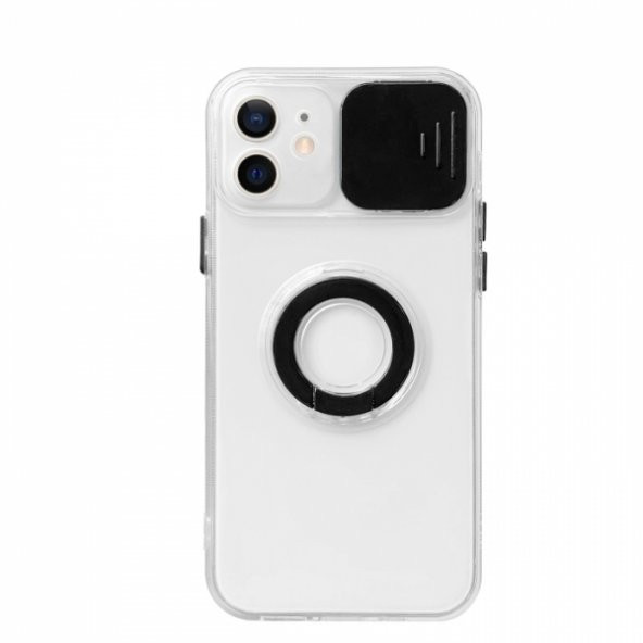 Ally iPhone 11 6.1inç Kılıf Sürgülü Kamera Lens Korumalı Yüzük Standlı Silikon Kılıf - 1