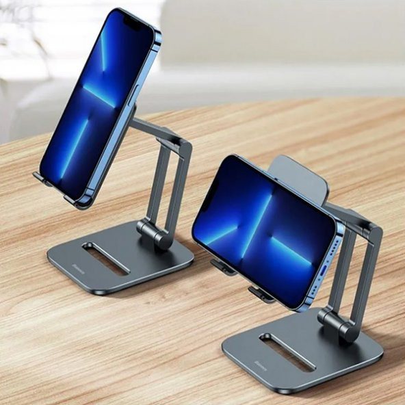 Baseus Desktop Biaxial Çift Eksenli Masaüstü Katlanabilir Metal Telefon Standı - Telefon Tutucu - 5