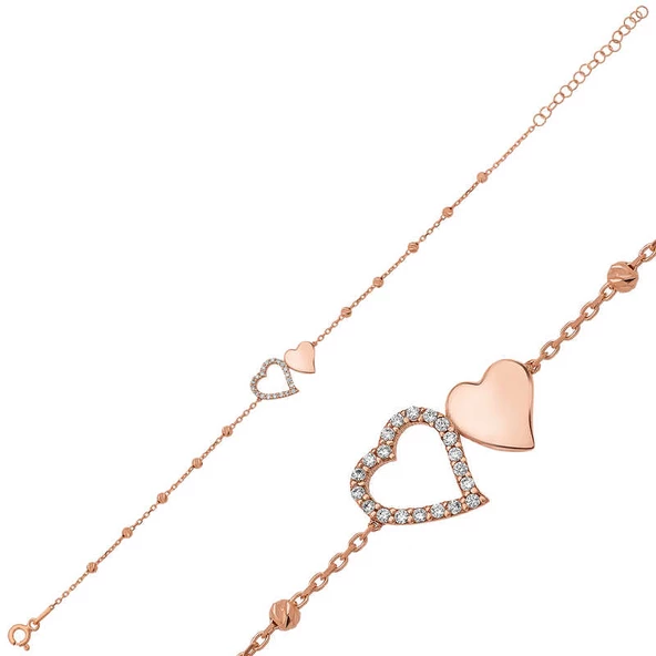 Gümüş Rose Dorissa İki Kalp Bayan Bileklik SL1395 - Resim 2