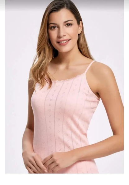 İLKE 223 BAYAN DANTELLİ JAKARLI İP ASKILI ATLET 6 ADET  SİYAH L - Resim 4