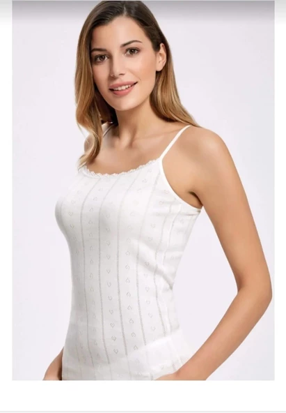 İLKE 223 BAYAN DANTELLİ JAKARLI İP ASKILI ATLET 6 ADET  3XL EKRU - Resim 6