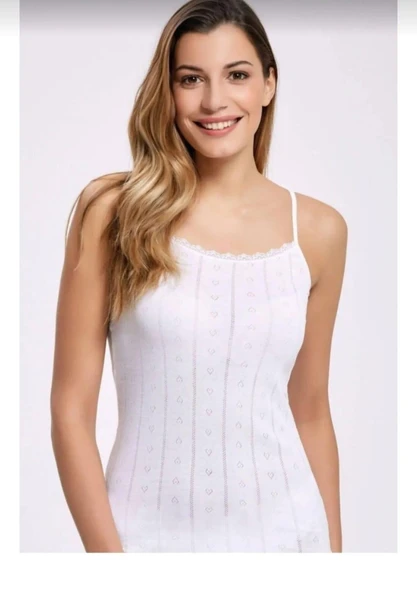 İLKE 223 BAYAN DANTELLİ JAKARLI İP ASKILI ATLET 6 ADET  VİŞNE M - Resim 4