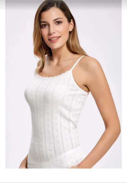 İLKE 223 BAYAN DANTELLİ JAKARLI İP ASKILI ATLET 6 ADET  SİYAH 2XL - Resim 6