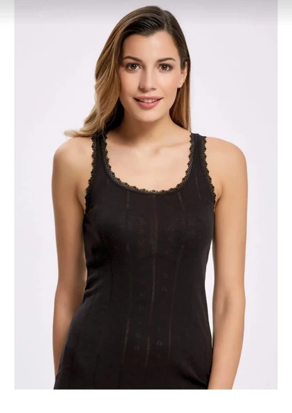 İLKE 224 BAYAN DANTELLİ JAKARLI GENİŞ ASKILI ATLET 6 ADET  L EKRU ürün görseli