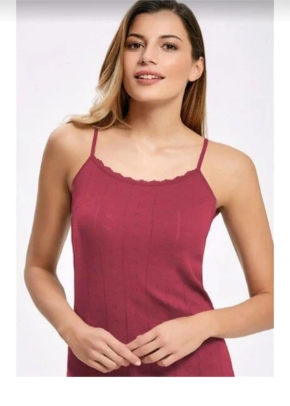 İLKE 223 BAYAN DANTELLİ JAKARLI İP ASKILI ATLET 12 ADET  PUDRA M - Resim 7