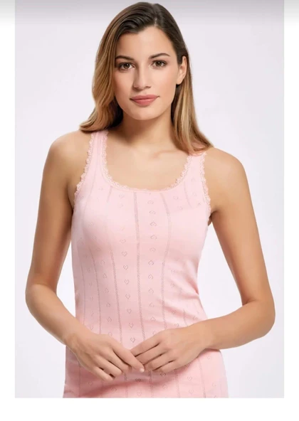 İLKE 224 BAYAN DANTELLİ JAKARLI GENİŞ ASKILI ATLET 6 ADET  XL EKRU - Resim 3