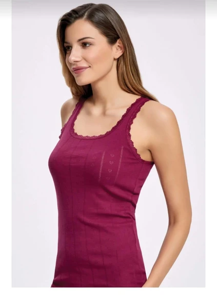 İLKE 224 BAYAN DANTELLİ JAKARLI GENİŞ ASKILI ATLET 12 ADET  BEYAZ S - Resim 5