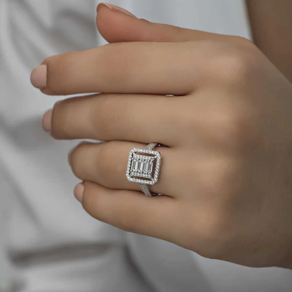 Gümüş Baget Kesim Kadın Yüzük SL1247 - Resim 9