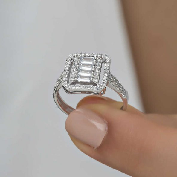 Gümüş Baget Kesim Kadın Yüzük SL1247 - Resim 6