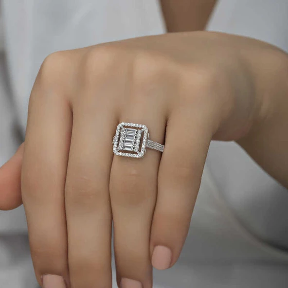 Gümüş Baget Kesim Kadın Yüzük SL1247 - Resim 8