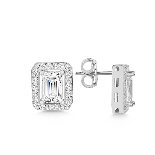 Gümüş Beyaz Baget Taşlı Çivili Kadın Küpe  SL5478 ürün görseli