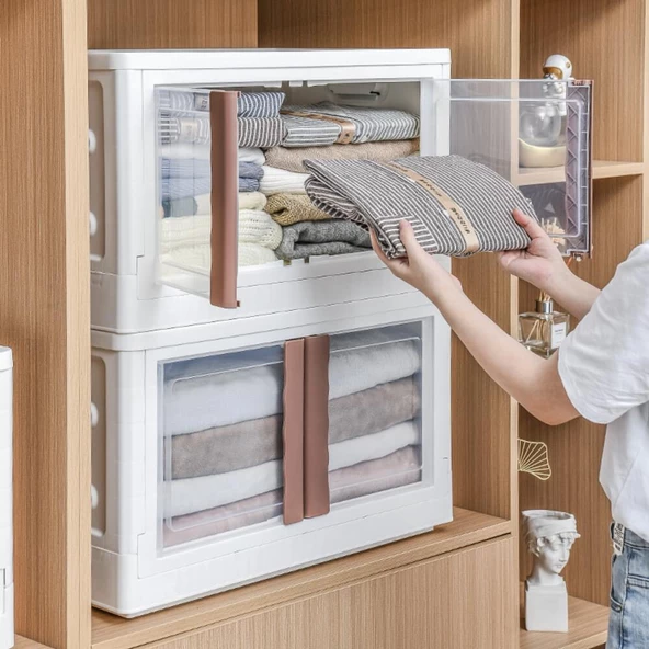 Piev Çok Amaçlı Kapaklı Portatif İstiflenebilir Tekerlekli Organizer Dolap 4 Lü Antrasit - 7