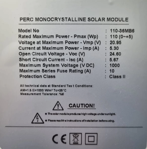 Suneng - Torges 110 W watt Monokristal Güneş Paneli 110-36MB6 - 3