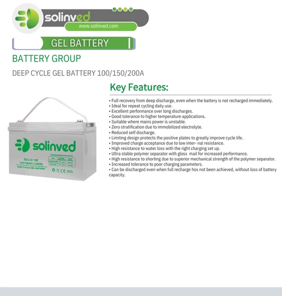 Solinved 12 Volt 100 Amper Jel Akü - 12V 100ah - 2