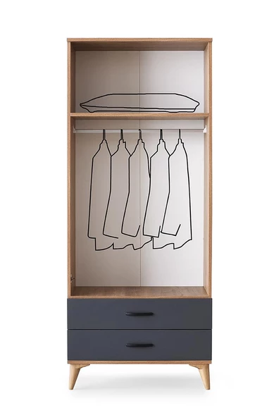 Kumsal 2 Kapılı 2 Çekmeceli Gardrop Elbise Dolabı 80x48x195cm - 8