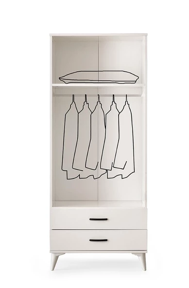 Kumsal 2 Kapılı 2 Çekmeceli Gardrop Elbise Dolabı 80x48x195cm - 2