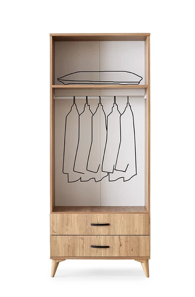 Kumsal 2 Kapılı 2 Çekmeceli Gardrop Elbise Dolabı 80x48x195cm - 6