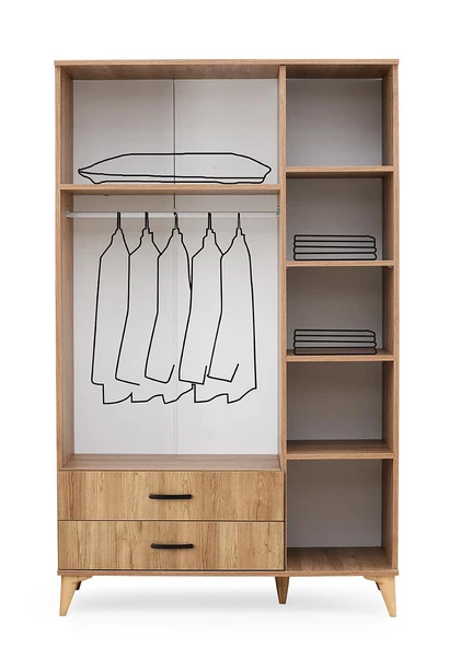 Kumsal 3 Kapılı 2 Çekmeceli Gardrop Elbise Dolabı 120x48x195cm - 8
