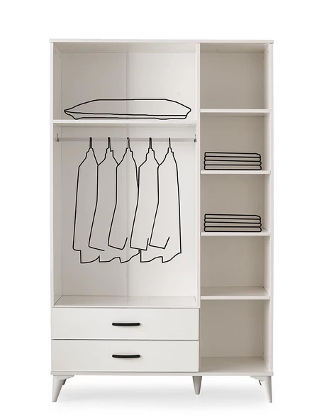 Kumsal 3 Kapılı 2 Çekmeceli Gardrop Elbise Dolabı 120x48x195cm - 9