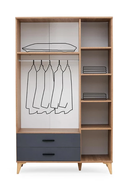 Kumsal 3 Kapılı 2 Çekmeceli Gardrop Elbise Dolabı 120x48x195cm - 6