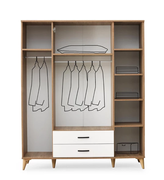 Kumsal 4 Kapılı 2 Çekmeceli Gardrop Elbise Dolabı 160x48x195cm - 4