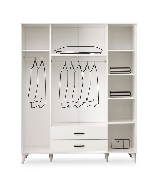 Kumsal 4 Kapılı 2 Çekmeceli Gardrop Elbise Dolabı 160x48x195cm - 2