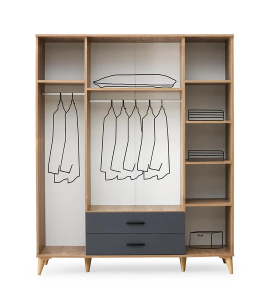 Kumsal 4 Kapılı 2 Çekmeceli Gardrop Elbise Dolabı 160x48x195cm - 8