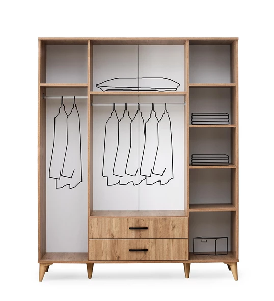 Kumsal 4 Kapılı 2 Çekmeceli Gardrop Elbise Dolabı 160x48x195cm - 6
