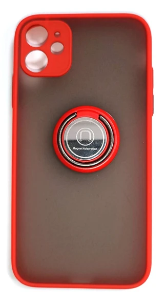 iphone 11 Uyumlu Standlı Manyetik Tutuculu Sert Kılıf Yarı Şeffaf Kırmızı ürün görseli 1