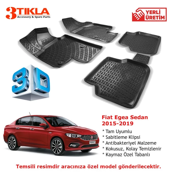 Fiat Egea Sedan 2015-2019 Premium 3D Havuzlu Paspas Seti