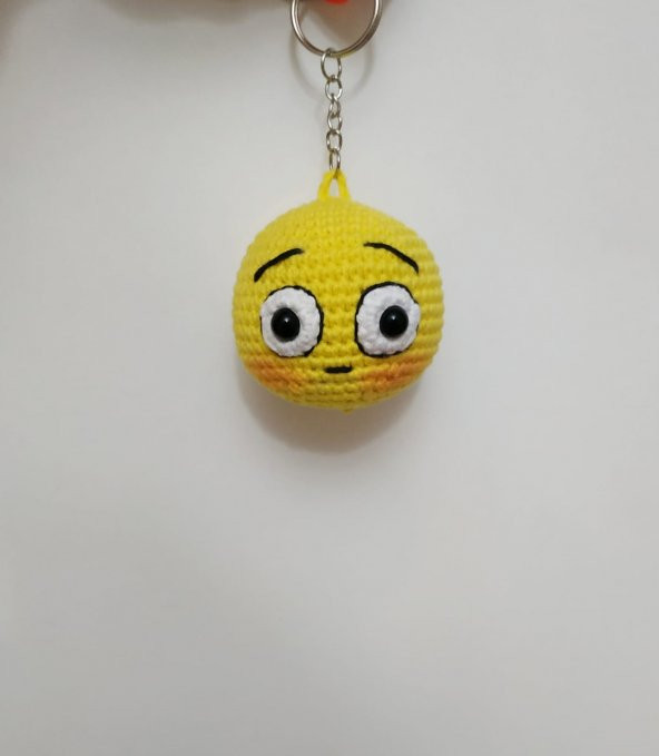Şaşkin Surat Emoji Amigurumi Organik Anahtarlik Oyuncak - 1