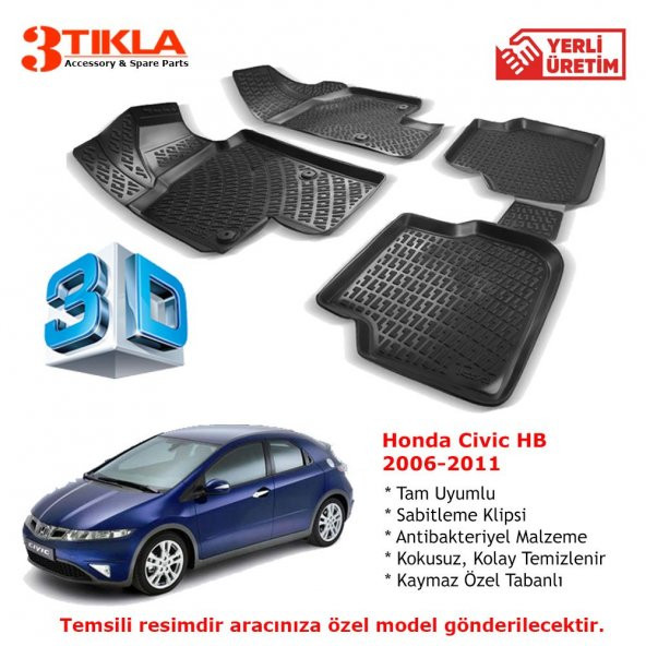 Honda Civic HB 2006-2011 Premium 3D Havuzlu Paspas Seti