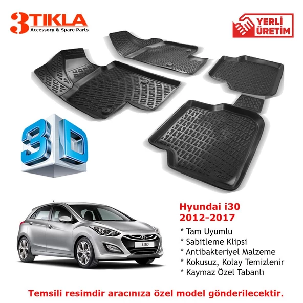 Hyundai i30 2012-2017 Premium 3D Havuzlu Paspas Seti