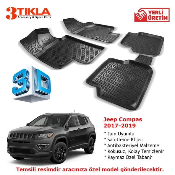 Jeep Compas 2017-2019 Premium 3D Havuzlu Paspas Seti