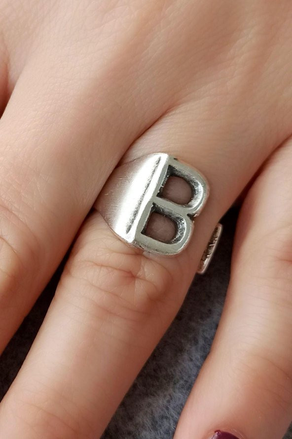 B Harfi Şekilli Kadın Yüzük Gümüş Kaplama Ayarlanabilir El Yapımı Yüzük - Resim 2