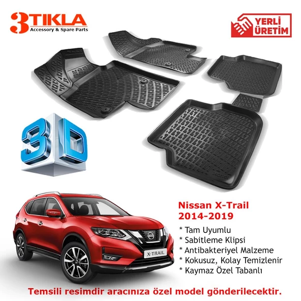 Nissan X-Trail 2014-2019 Premium 3D Havuzlu Paspas Seti