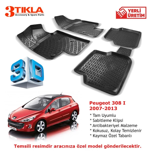 Peugeot 308 I 2007-2013 Premium 3D Havuzlu Paspas Seti
