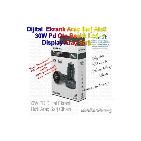 SC30B LCD Ekran 30W Pd Oto Başlık LCD Display Araç Şarjı Pd 30W Dijital Başlıklı Araç Çakmaklık Şarj Aleti - 2