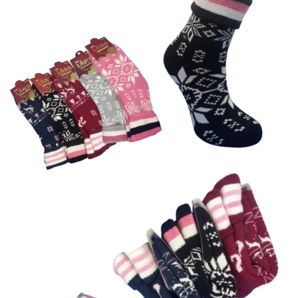 Kadın Silikon Yıkamalı Akrilik Yün Kıvrık Havlu Bot Çorabı (2 Çift) Karma Renk Çorap Seti