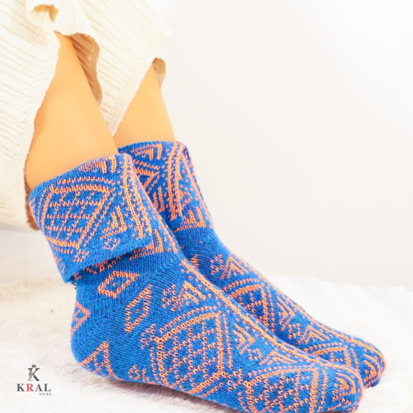 Bayan Otantik (2 ÇİFT) Yöresel Çorap Yün Örgü Dokuma (Karma Renkler) - 4