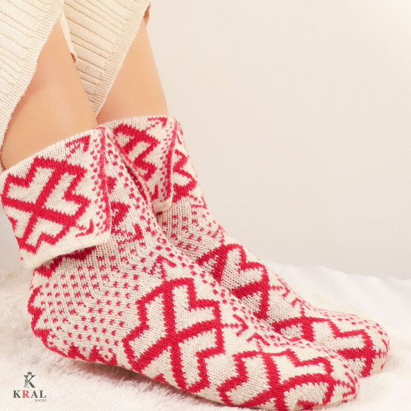 Bayan Otantik (2 ÇİFT) Yöresel Çorap Yün Örgü Dokuma (Karma Renkler) - 5