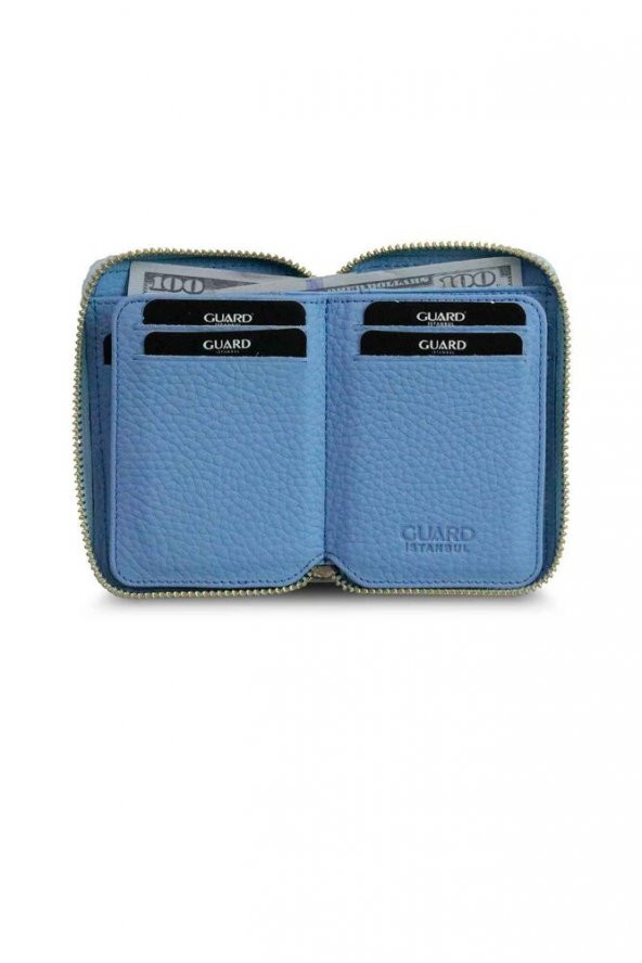 Guard Fermuarlı Turkuaz Hakiki Deri Mini Erkek Cüzdan P796 - 3