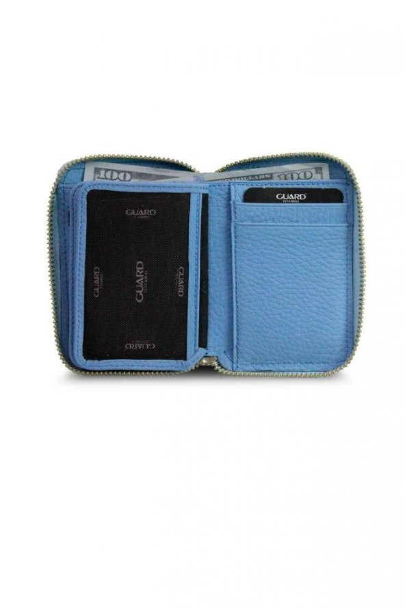 Guard Fermuarlı Turkuaz Hakiki Deri Mini Erkek Cüzdan P796 - 4