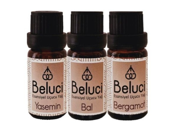 Yasemin + Bal + Bergamot (Oda Kokusu Aroma Terapi Buhurdanlık/Difüzör Yağı) Set 3 Adet x 10 ml