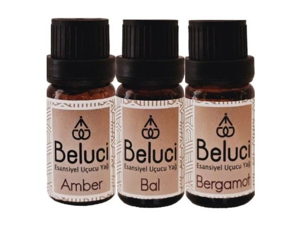Amber + Bal + Bergamot (Oda Kokusu Aroma Terapi Buhurdanlık/Difüzör Yağı) Set 3 Adet x 10 ml